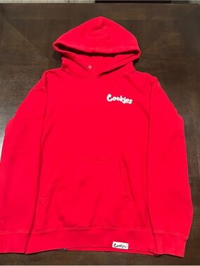 Cookies Red Fleece Pullover Hoodie Pockets Logo Graphic Men M